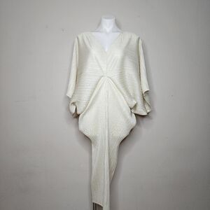 White Cube Pleated V-Neck Origami Column Dress One Size